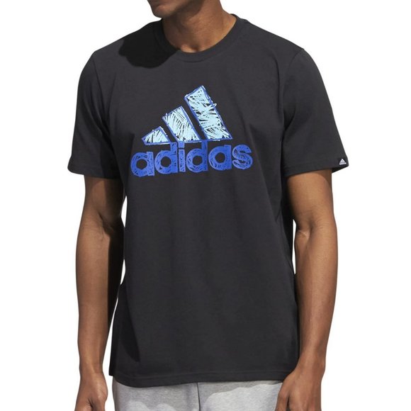 adidas Men's Sketch Logo Crewneck Black Cotton T-Shirt Small - Picture 1 of 3